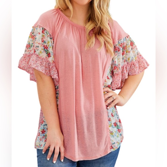 Floral Pink Patchwork Women's Top - Picture 1 of 9
